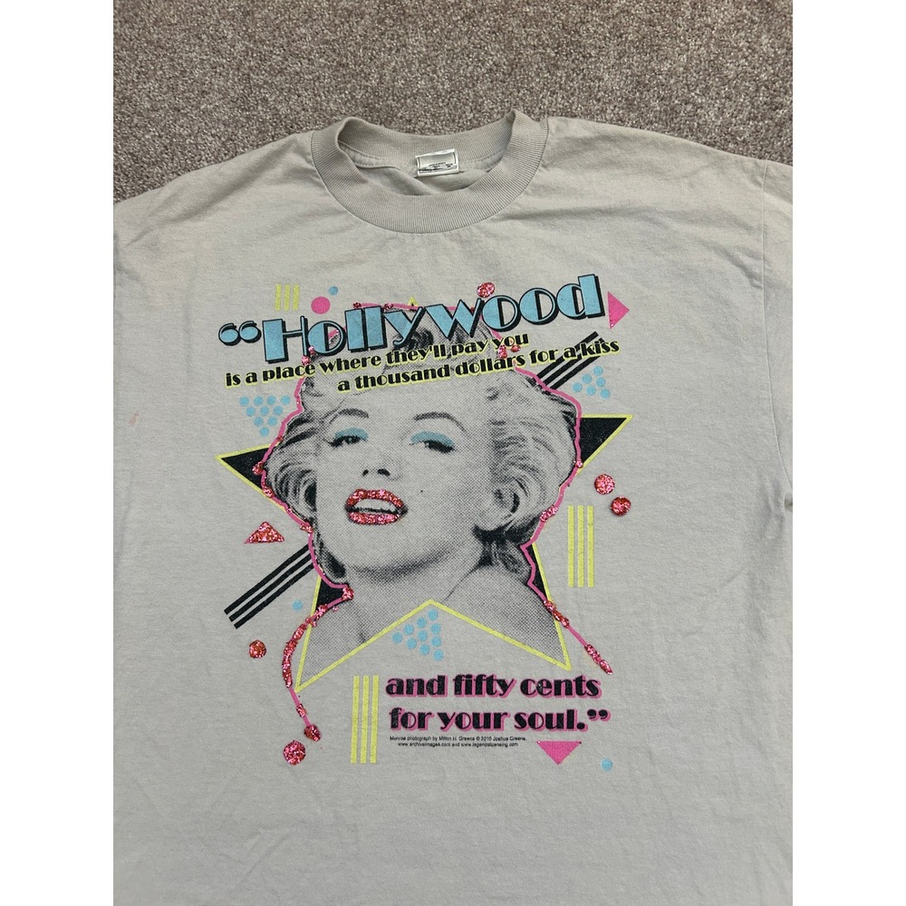 80s Marilyn Monroe Graphic TShirt Unisex Medium Tan Good Hollywood Quote Glitter